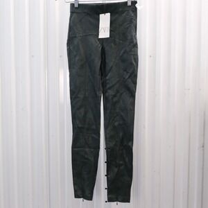 NWT ZARA Faux‎ Leather Leggings Pants Dark Green Mid-Rise Women's Size XS